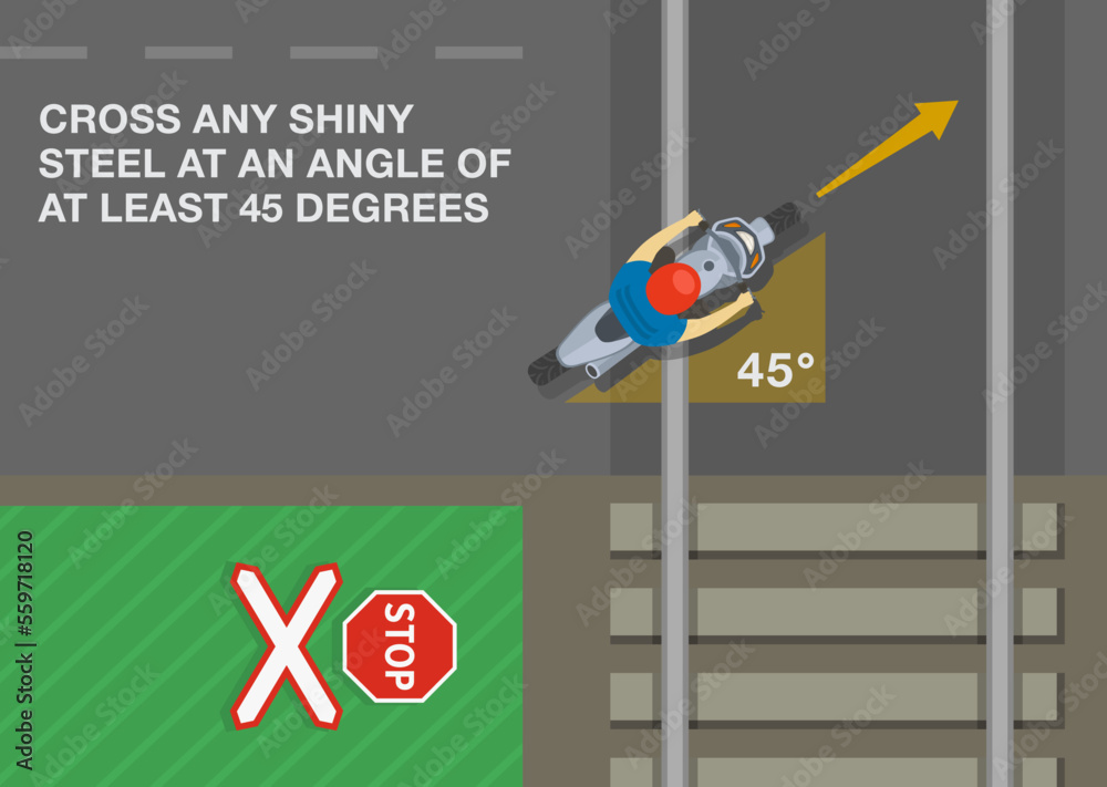 Safe motorcycle riding rules and tips. Cross any shiny steel at an