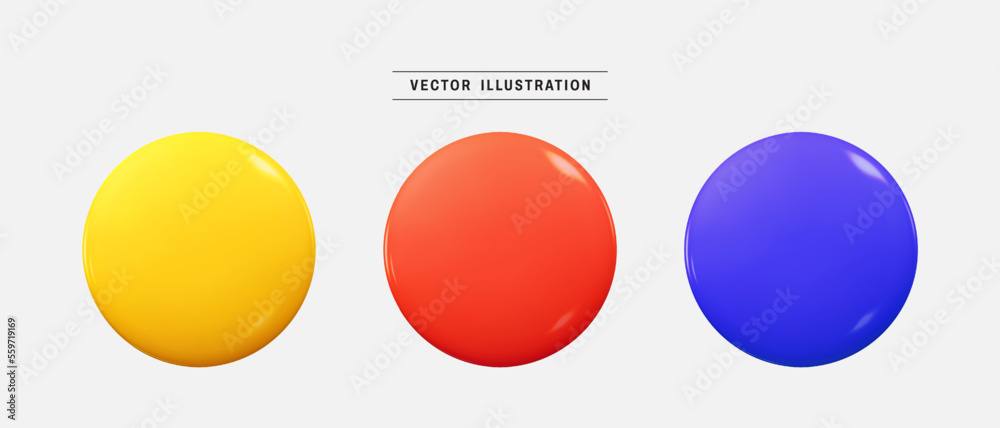 Colorful round web buttons 3d icon set. realistic design elements collection. vector illustration in cartoon minimal style