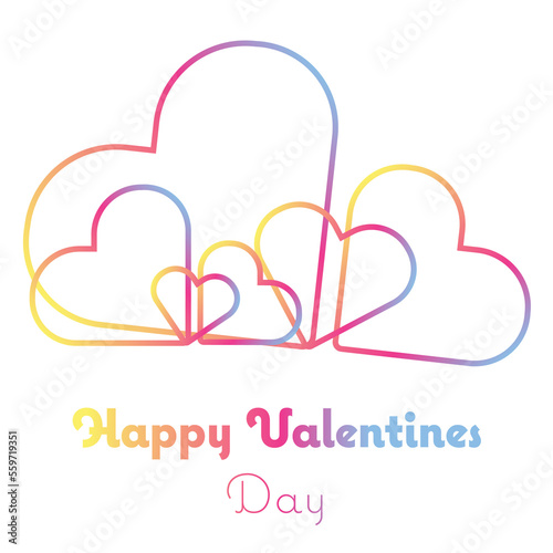 Coloured heart outlines, valentines card with overlapping hearts, happy valentines day