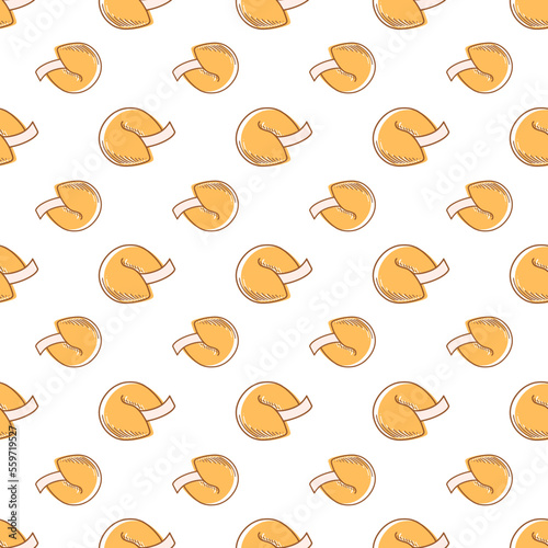 Chinese fortune cookies vector illustration. Chinese New year dessert prophecy cookie in doodle style.