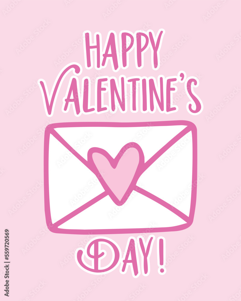 Happy Valentine's Day - envelope with heart, isolated on pink backgound. Good for greeting card, poster, label, textile print and other gifts design. Happy Valentine's Day - envelope with heart, isolated on pink backgound. Good for greeting card, poster, label, textile print and other gifts design.