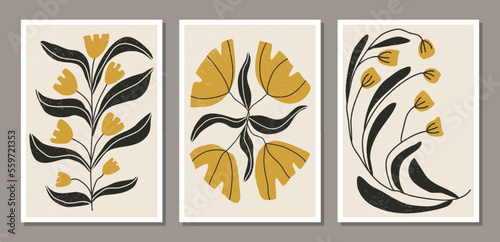 Matisse inspired contemporary collage botanical minimalist wall art posters set