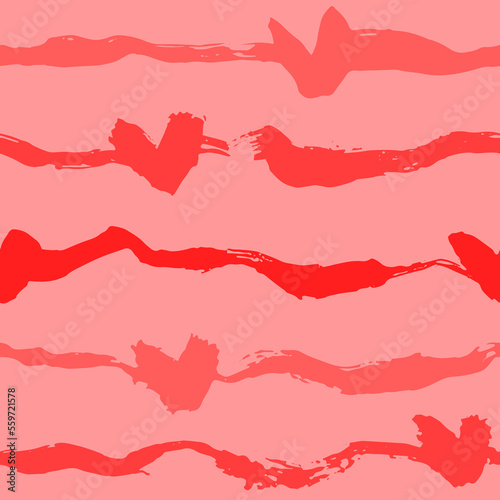Handdrawn Dry Brush Seamless Strokes Pink Pattern with Hearts