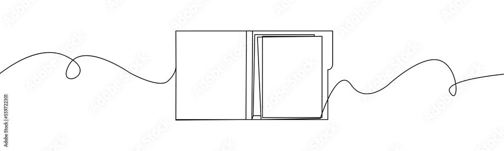 Open file folder one line.Folder with leafs and sticky notes continuous ...