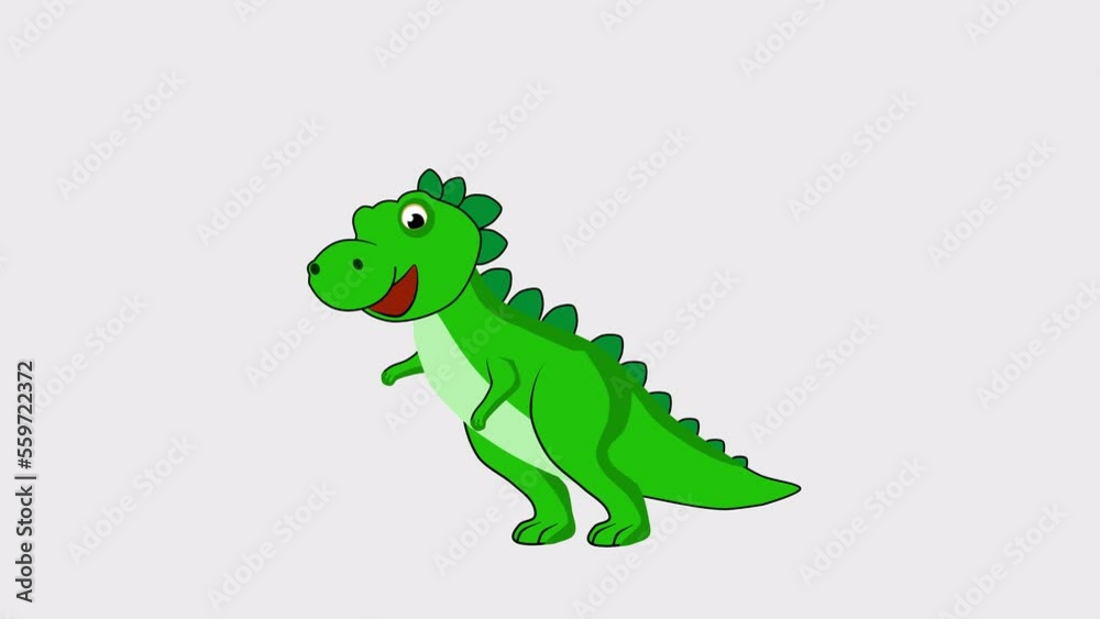 Cartoon green dinosaur dance and walks 2d animation clip on walk background