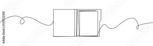 Open file folder one line.Folder with leafs and sticky notes continuous line.Document one line drawing.Office paper document continuous line drawing.