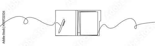 Open file folder one line.Folder with leafs and sticky notes continuous line.Document one line drawing.Office paper document continuous line drawing.Documents with a pen