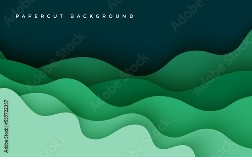 Multi layers green texture 3D papercut layers in gradient vector banner. Abstract paper cut art background design for website template. Topography map concept or smooth origami paper cut