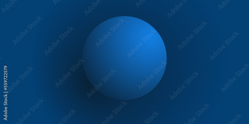Blue 3D Ball on Dark Blue Background - Modern Style Minimalist Multi Purpose Background Design Template with Copyspace for Web, Covers, Brochures, Posters or Placards in Editable Vector Format