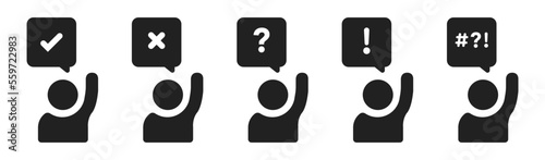 Voting people. Persone vote with speech bubble. Vector illustration.
