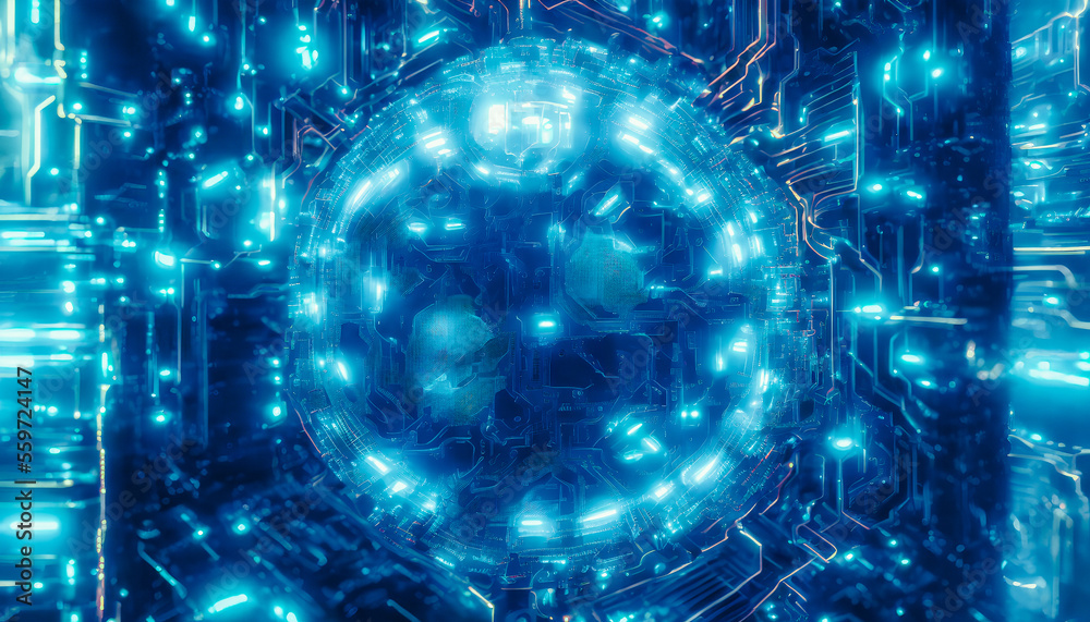 Fototapeta premium An abstract computer virus, bursting with colorful lights and effects, captures the complex and dangerous nature of this digital threat. Generative AI