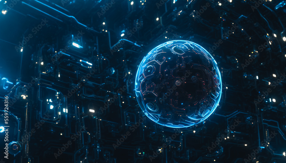 Obraz premium An abstract computer virus, bursting with colorful lights and effects, captures the complex and dangerous nature of this digital threat. Generative AI