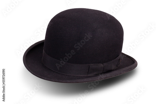Black bowler hat angled shadow isolated