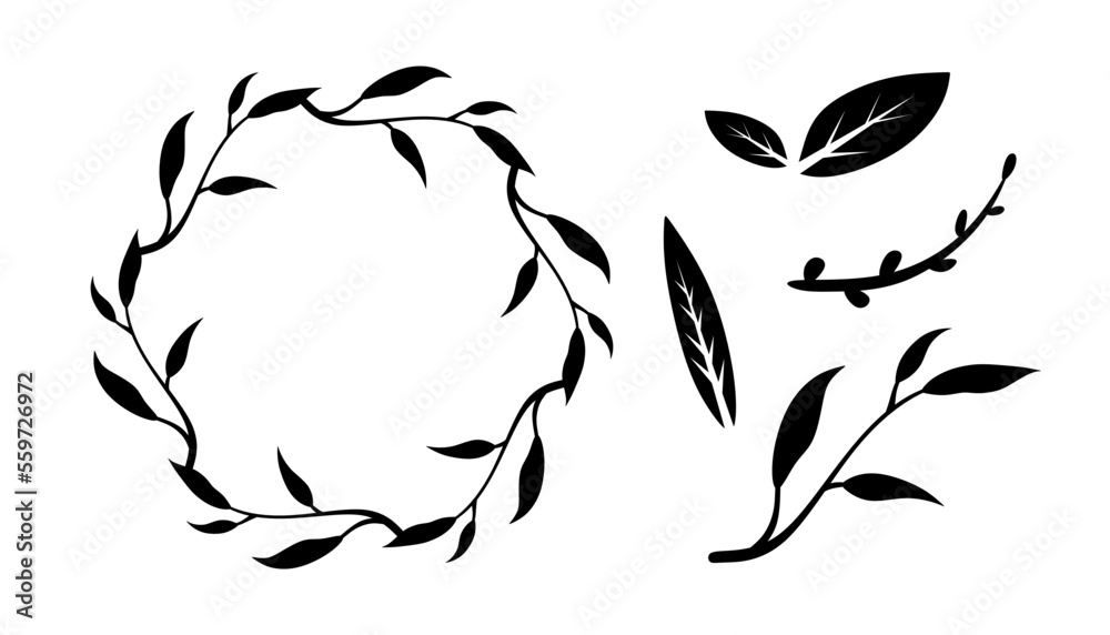 Fototapeta premium Hand Drawn Leaves. Vector set leaf isolated on white background. Minimal vector illustration