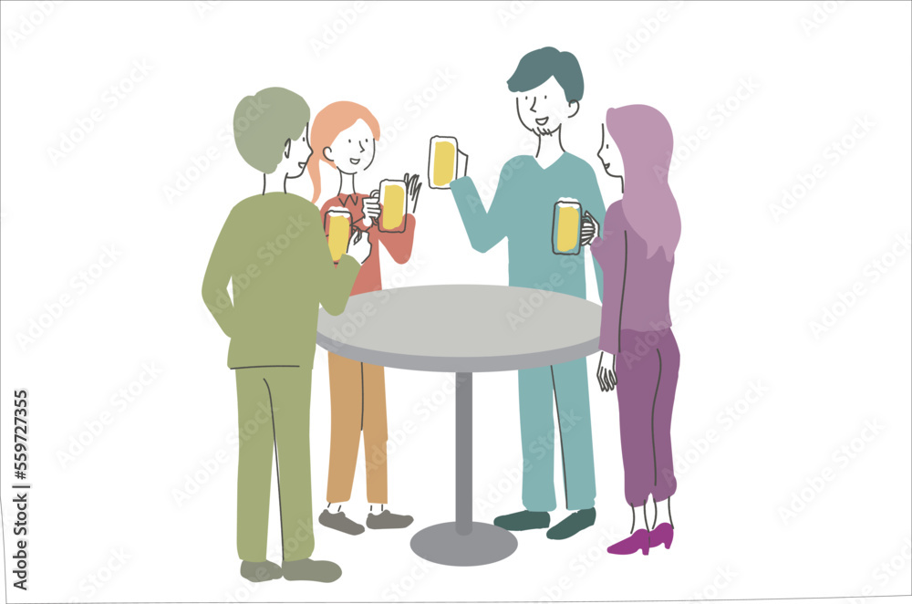 ビールで乾杯する人々　イラスト