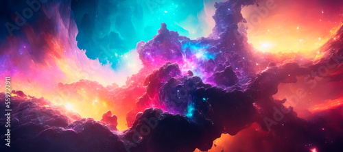 Magic color galaxy. Infinite universe and starry night. Generative AI photo