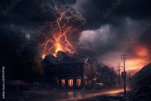 Eruption. Natural disaster creative abstract illustration. Generative art