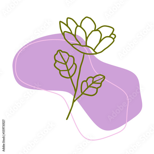 doodle single blooming tulip flower with purple fluid background