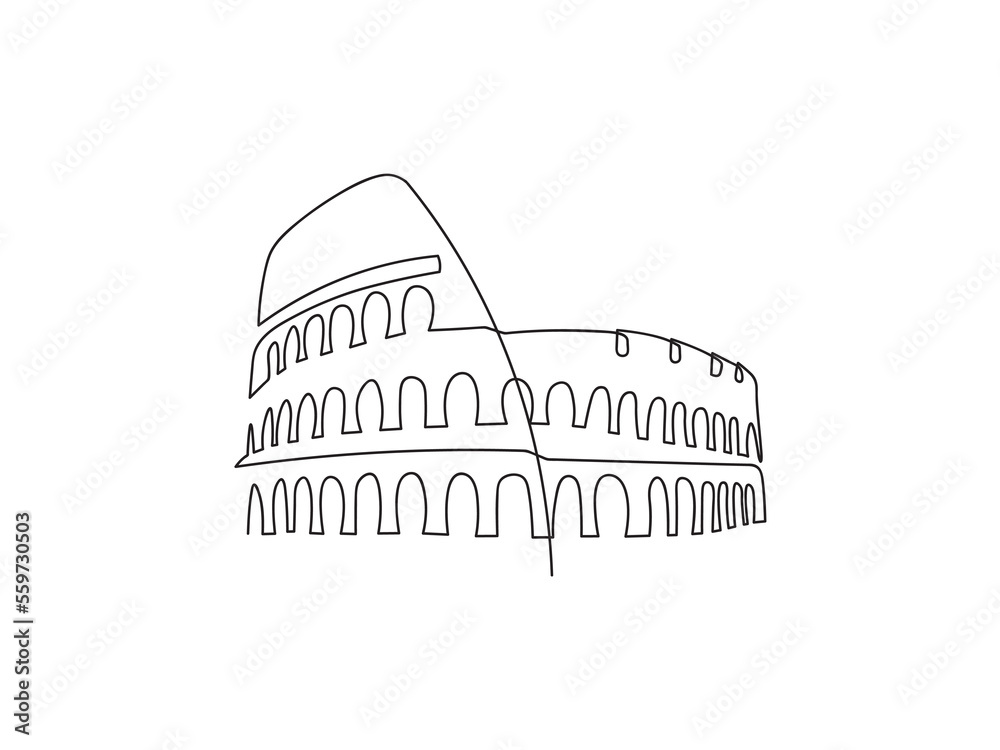 Colosseum one line art. Single line illustration of The Colosseum in Rome Colosseum one line art. Single line illustration of The Colosseum in Rome