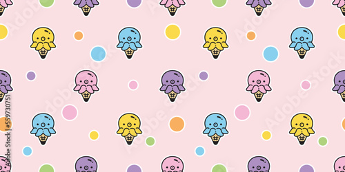 octopus ice cream cone Seamless pattern squid icon vector fish doodle cartoon ocean sea pet animal doodle repeat wallpaper tile background scarf isolated gift wrapping paper illustration design