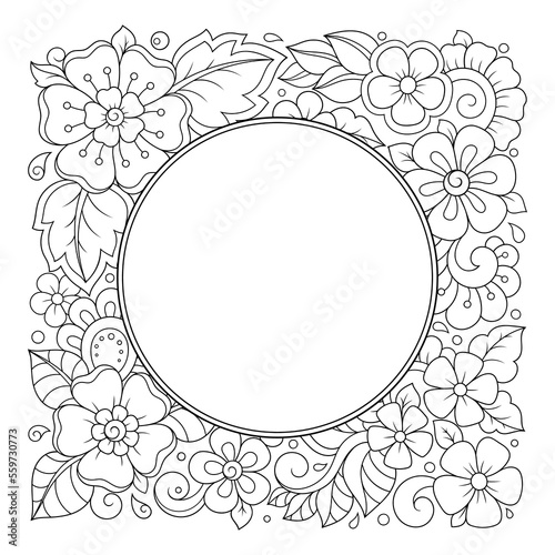 Frame in eastern tradition. Stylized with henna tattoos decorative pattern for decorating covers for book, notebook, casket, magazine, postcard and folder. Flower border in mehndi style.