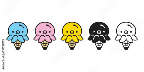 Octopus vector icon fish squid ice cream cone cartoon character symbol illustration design