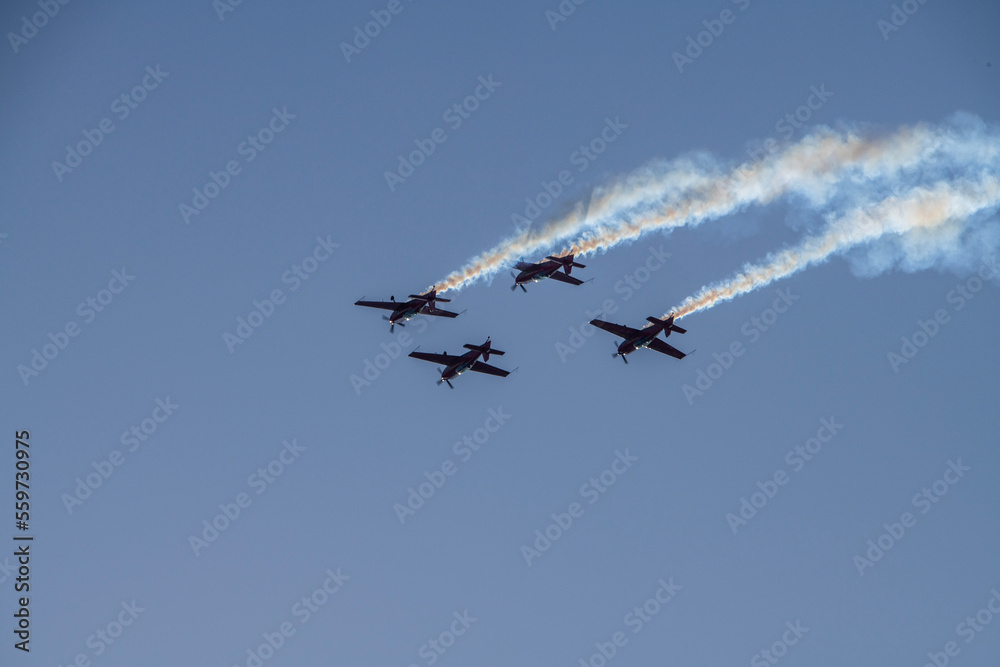 aerobatics on sports planes over the sea in the sky of Jordan aerobatics on sports planes over the sea in the sky of Jordan