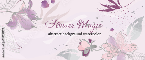 Spring abstract watercolor background with flowers