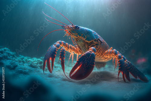 An extremely sharp and detailed portrait of lobster macro. Generative AI. Detailed lobster. The best picture of a lobster. © UIMEGA