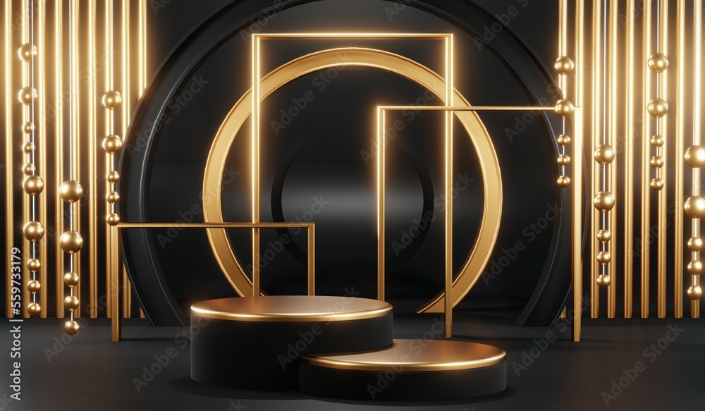 3D rendering of backdrop black podium background show room for black friday products and sale banner 3D rendering of backdrop black podium background show room for black friday products and sale banner