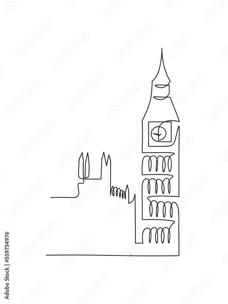 Big ben one line illustration. Single line art of The Big Ben in London Big ben one line illustration. Single line art of The Big Ben in London