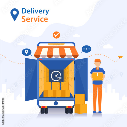 Staff deliver goods by car to customers who order.