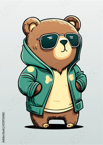 Vector illustration of a cute teddy bear dressed in hoodie