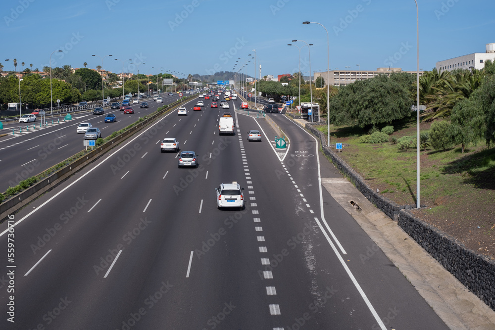 highway with midday traffic. Tenerife, Canary Islands, Spain