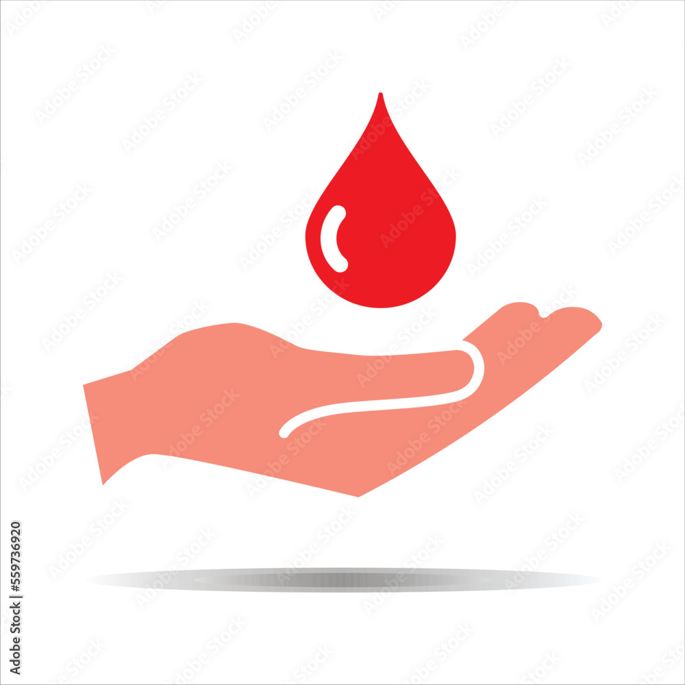 Hand donate blood. World blood donor day concept. Red drop symbol of