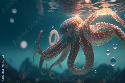 An extremely sharp and detailed portrait of octopus macro. Generative AI. Detailed octopus. The best picture of a octopus. © UIMEGA