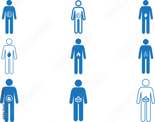 Body human with metabolic circulation icon set, digestion icon set blue vector