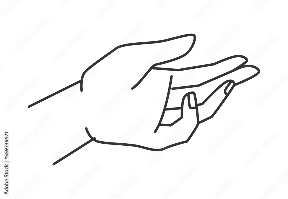 Asking hand abstract woman arm gesture, line icon. Vector gesturing arm