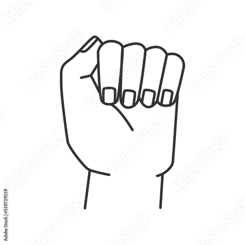 Abstract woman hand with manicure thin line icon. Vector female fist, punch and propaganda sign. Symbol of freedom and power, girl hand with fingernails