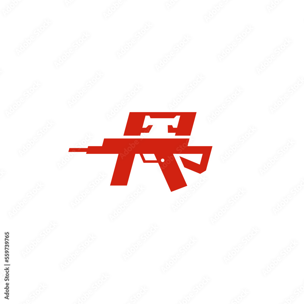 R letter combination with weapon. Logo design. R letter combination with weapon. Logo design.