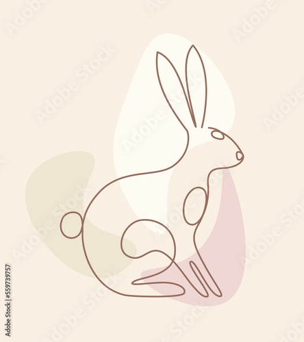 Poster with one continuous line drawing of a sitting rabbit