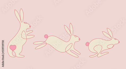 Cute rabbits set for Moon Festival, Chinese Lunar Year of the Rabbit, Easter decor
