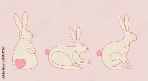 Cute bunnies set for Moon Festival, Chinese Lunar Year of the Rabbit, Easter decor
