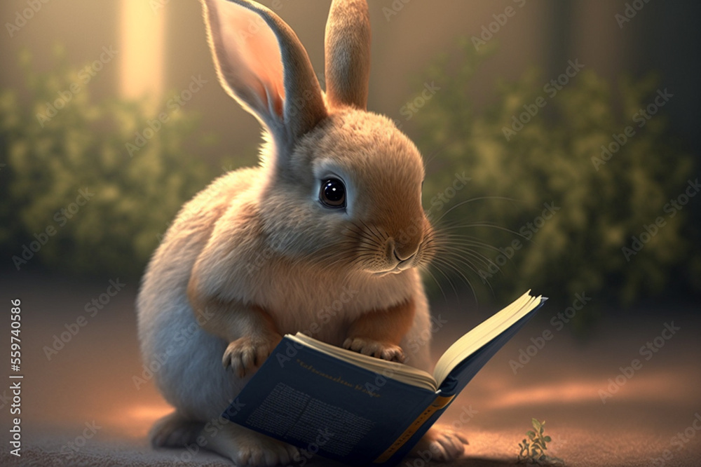 Rabbit reading a book Stock Illustration | Adobe Stock