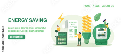 Utility bills payment. Electricity consumption expenses. People reduce energy consumption at home, use energy saving light bulb. Power save concept. Household energy and resources, meter installation