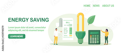 Utility bills payment. Electricity consumption expenses. People reduce energy consumption at home, use energy saving light bulb. Power save concept. Household energy and resources, meter installation
