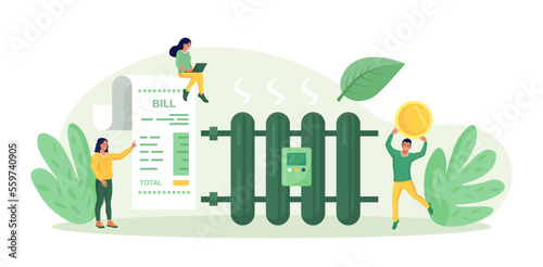 Man monitoring central heating meter, calculating utility bill. Home energy efficiency audit. Reduce costs heating, cooling. Efficiency utilities consumption. Save money on payment for resource usage