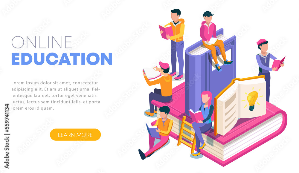 Modern flat design isometric concept of Online Education. Landing page template. Training courses, specialization, tutorials, lectures. Can use for web banner, infographics, and website. Illustration Modern flat design isometric concept of Online Education. Landing page template. Training courses, specialization, tutorials, lectures. Can use for web banner, infographics, and website. Illustration
