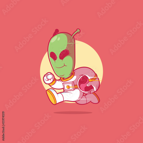 Alien character dressed as an astronaut running vector illustration. Science, exploration, space design concept.