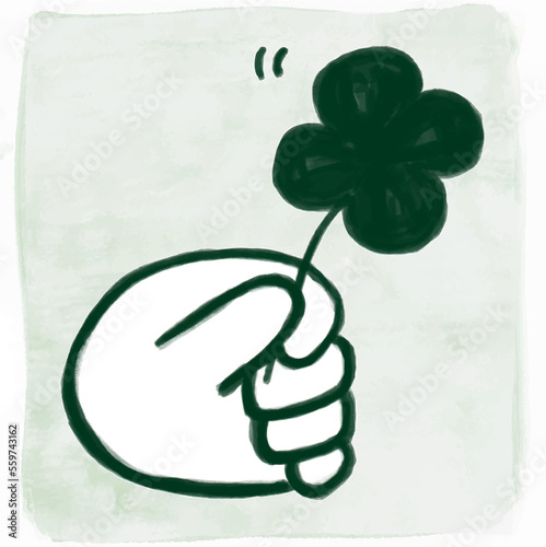 Vector illustration of a hand holding a clover. retro poster